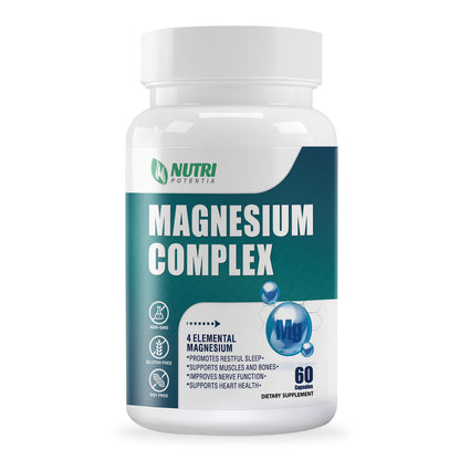 Magnesium Complex Supplement 500mg- Magnesium Glycinate, Citrate, Malate, Taurate with B6 - Bone, Heart, Muscle & Nervous System Support - 60 Capsules