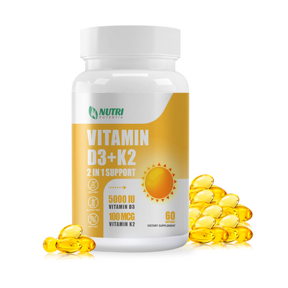 Vitamin D3 K2 with MCT Oil, Vitamin D 5000IU and K2 100mcg, Formula 2 in 1 for Bone and Heart Health, Gluten Free