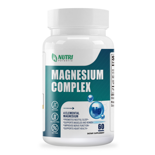 Magnesium Complex Supplement 500mg- Magnesium Glycinate, Citrate, Malate, Taurate with B6 - Bone, Heart, Muscle & Nervous System Support - 60 Capsules