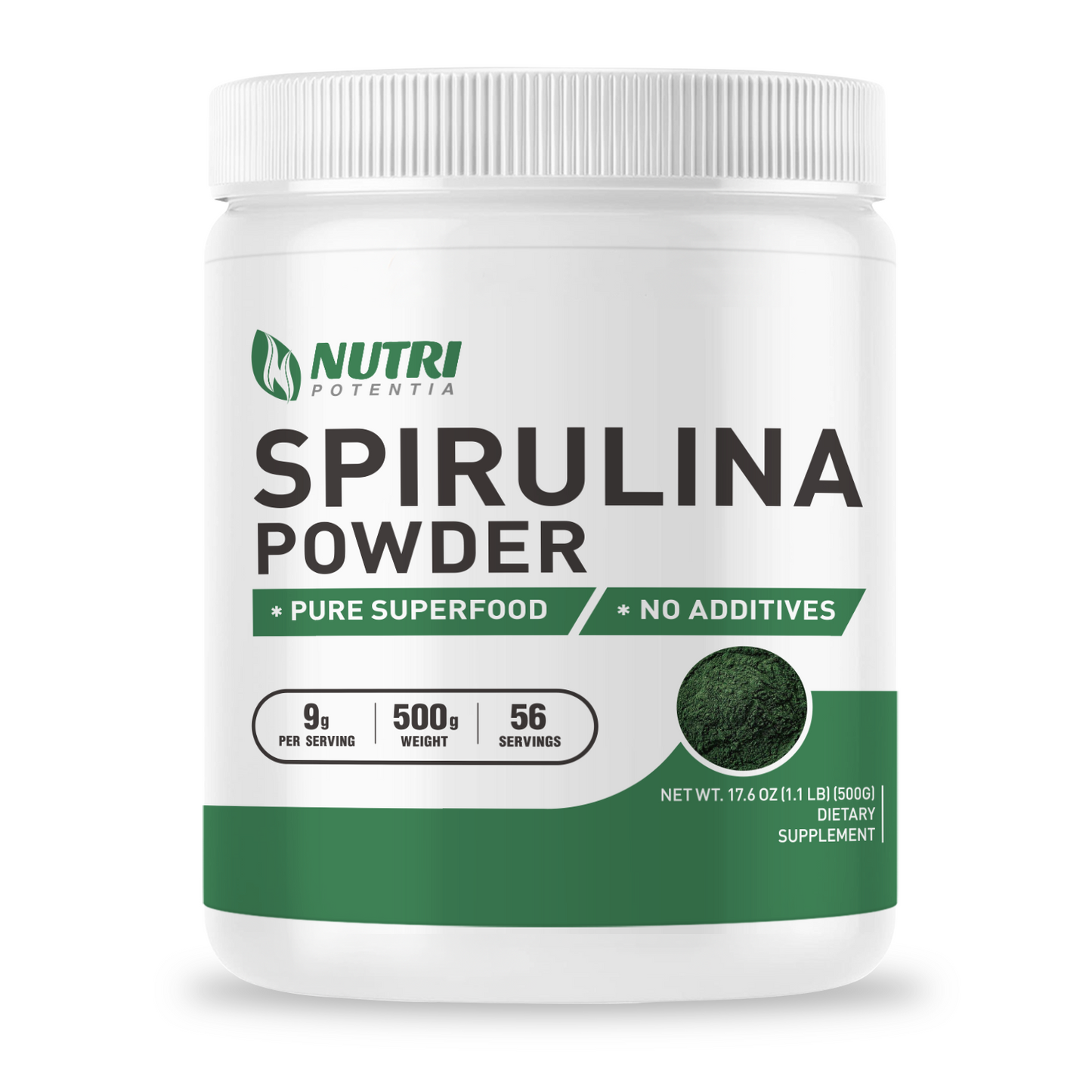 Spirulina Powder 1.1 Pounds for Immune Support and Antioxidants, 100% Pure and Non-Irradiated, Vegan, All-Natural, and Non-GMO Spirulina Supplement Powder (500g-1.1lbs)