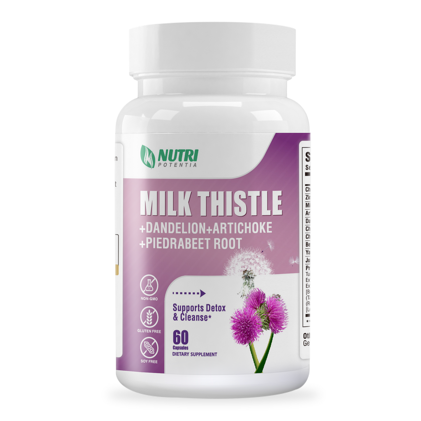 Milk Thistle Supplement with Dandelion, Artichoke Extract, Beet Root, 80% Silymarin - Supports Liver Function and Overall Health, Non-GMO, 60 Capsules