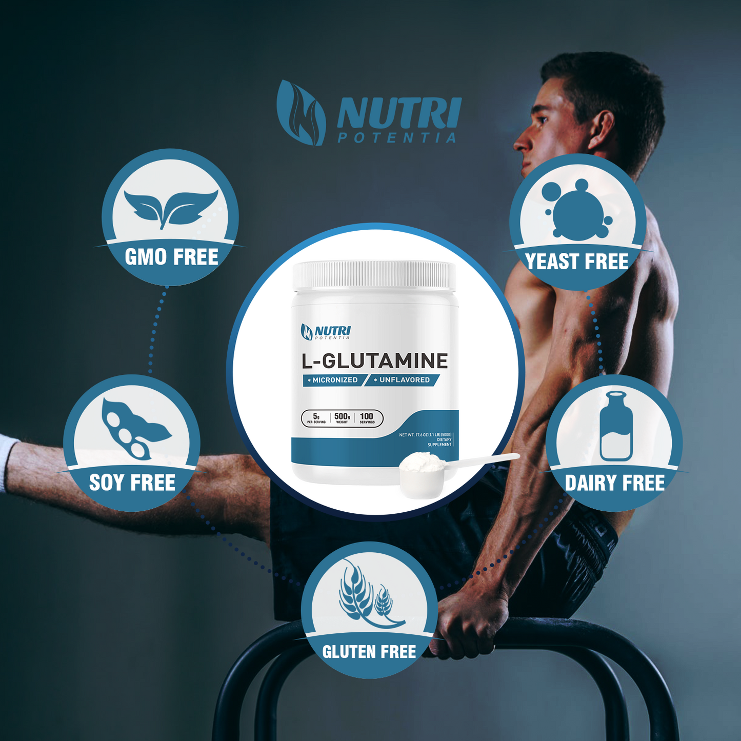 Pure L-Glutamine Powder Unflavored for Gut Health and Promotes Healthy Immune System - Gluten Free (500 Grams - 1.1 Lbs)