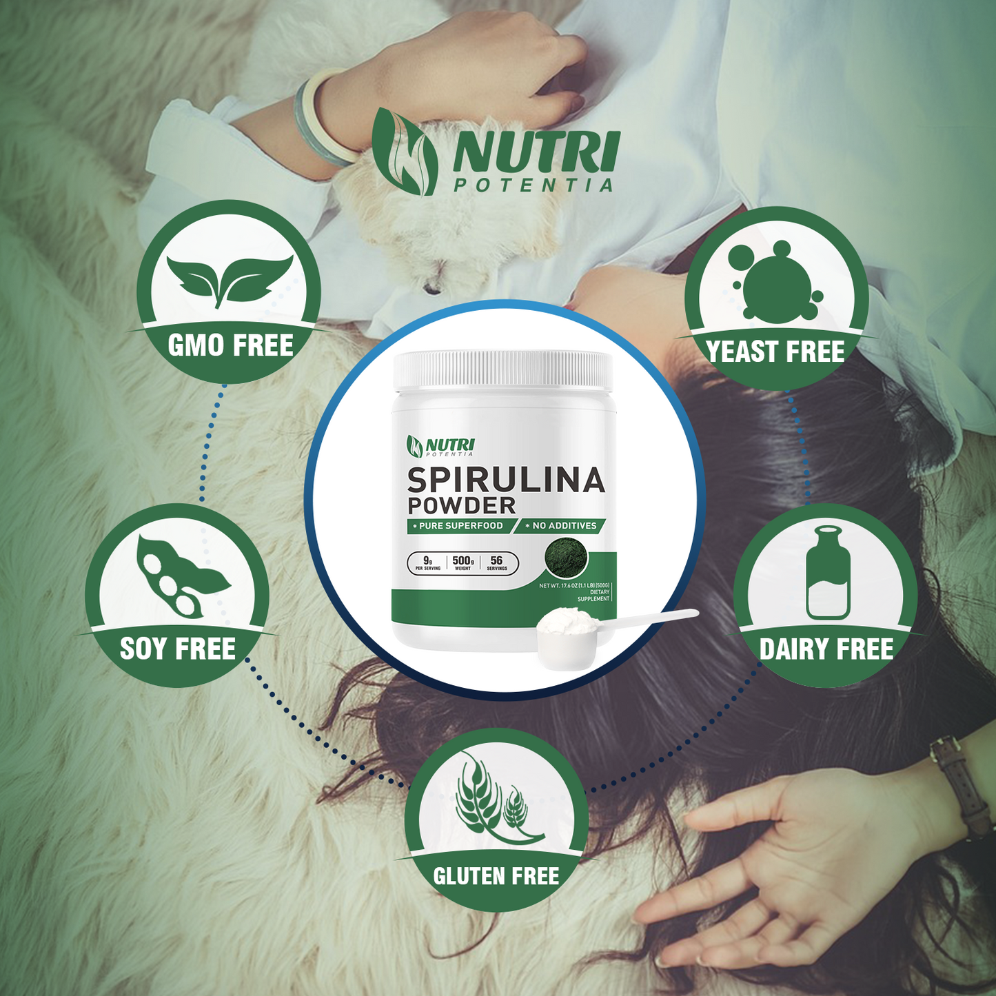 Spirulina Powder 1.1 Pounds for Immune Support and Antioxidants, 100% Pure and Non-Irradiated, Vegan, All-Natural, and Non-GMO Spirulina Supplement Powder (500g-1.1lbs)