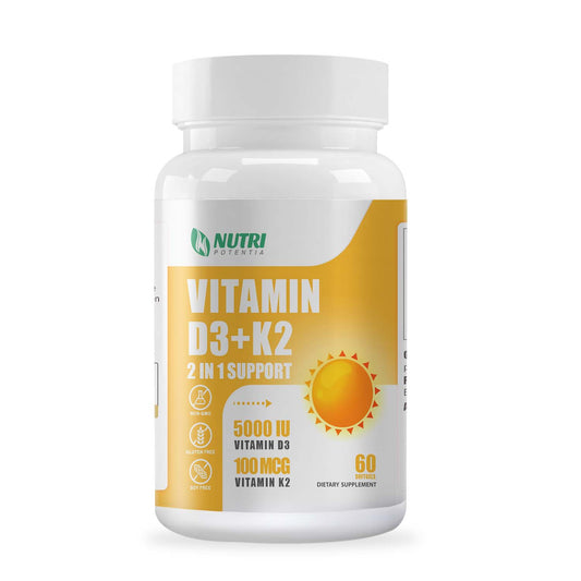 Vitamin D3 K2 with MCT Oil, Vitamin D3 5000 IU and K2 100mcg, Formula 2 in 1 for Bone and Heart Health, Gluten Free - 60 Count Softgels