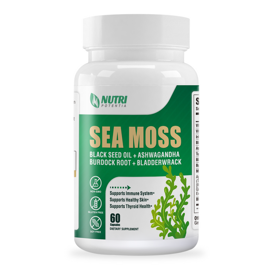 Irish Sea Moss Capsules, Black Seed Oil, Ashwagandha, Turmeric, Bladderwrack, Burdock - Immune Support, Joint and Gut Health Supplement - 60 Capsules