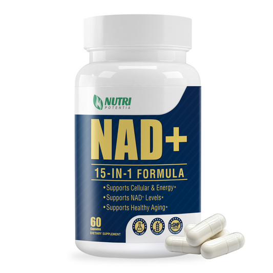 NAD Supplement - NAD Resveratrol Supplement 15-in-1 Complex with Green Tea, Turmeric, Grape Seed, Quercetin & Hyaluronic Acid, Supports Cellular Energy, Healthy Aging - Non-GMO - 60 Capsules