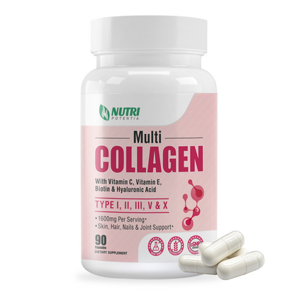 Collagen Peptides Powder, Collagen Capsules, Multi Type I, II, III, V, X - Hair, Skin, Nail Support - Unflavored, Non-GMO, Easy to Absorb