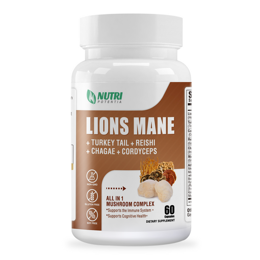 Lion's Mane Mushroom Supplement Capsules - Brain Booster, Mushroom Complex with Turkey Tail, Reishi, Cordyceps - Helps Maintain Cognitive Function, Energy & Focus - 60 Capsules