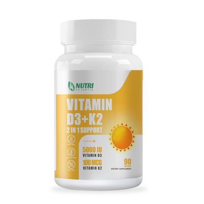 Vitamin D3 K2 with MCT Oil, Vitamin D 5000IU and K2 100mcg, Formula 2 in 1 for Bone and Heart Health, Gluten Free