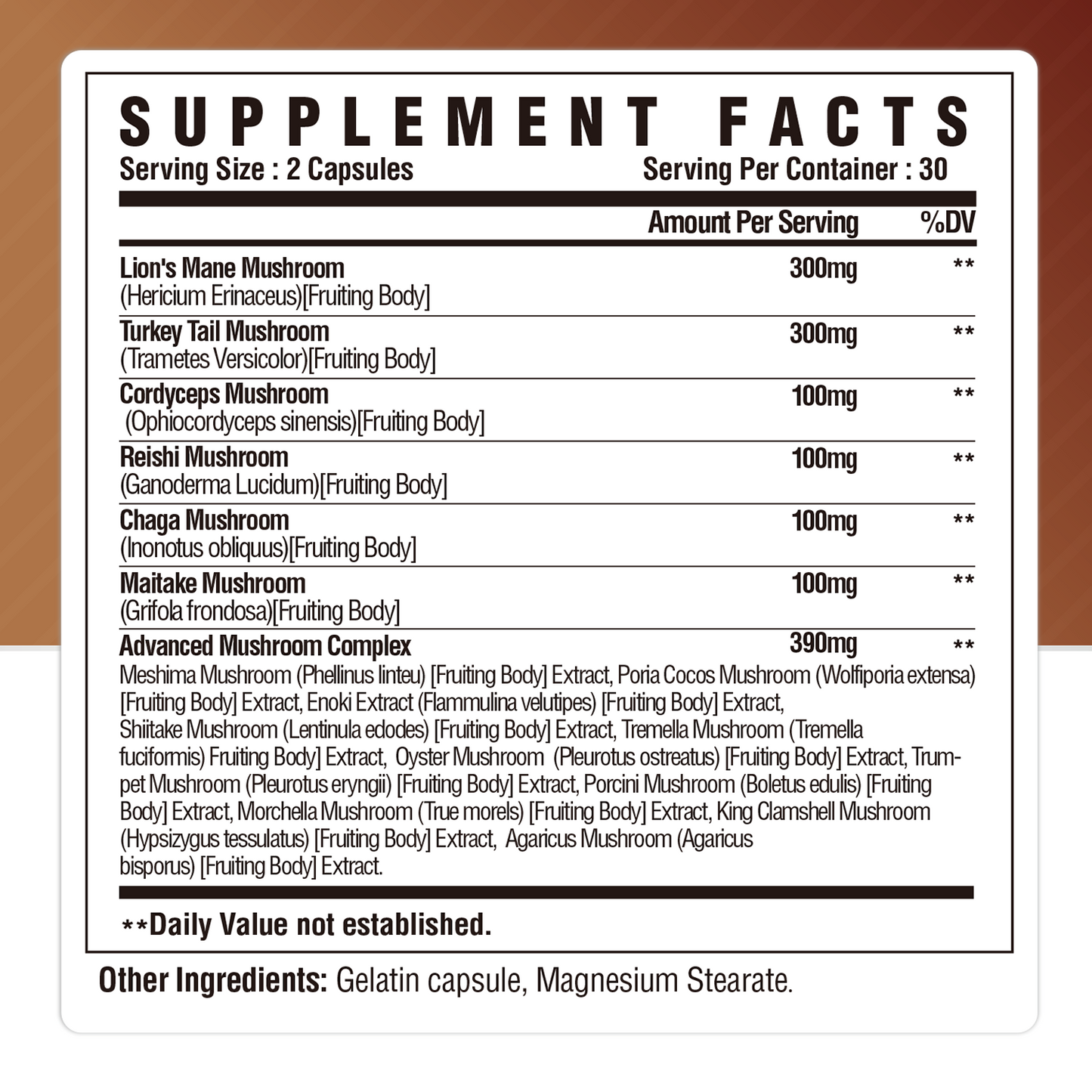 Lion's Mane Mushroom Supplement Capsules - Brain Booster, Mushroom Complex with Turkey Tail, Reishi, Cordyceps - Helps Maintain Cognitive Function, Energy & Focus - 60 Capsules