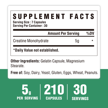 Creatine Monohydrate Capsules, Pure Creatine Pills Micronized for Enhanced Workout and Muscle Growth, Easy Absorption, Non-GMO, Unflavored - 210 Capsules