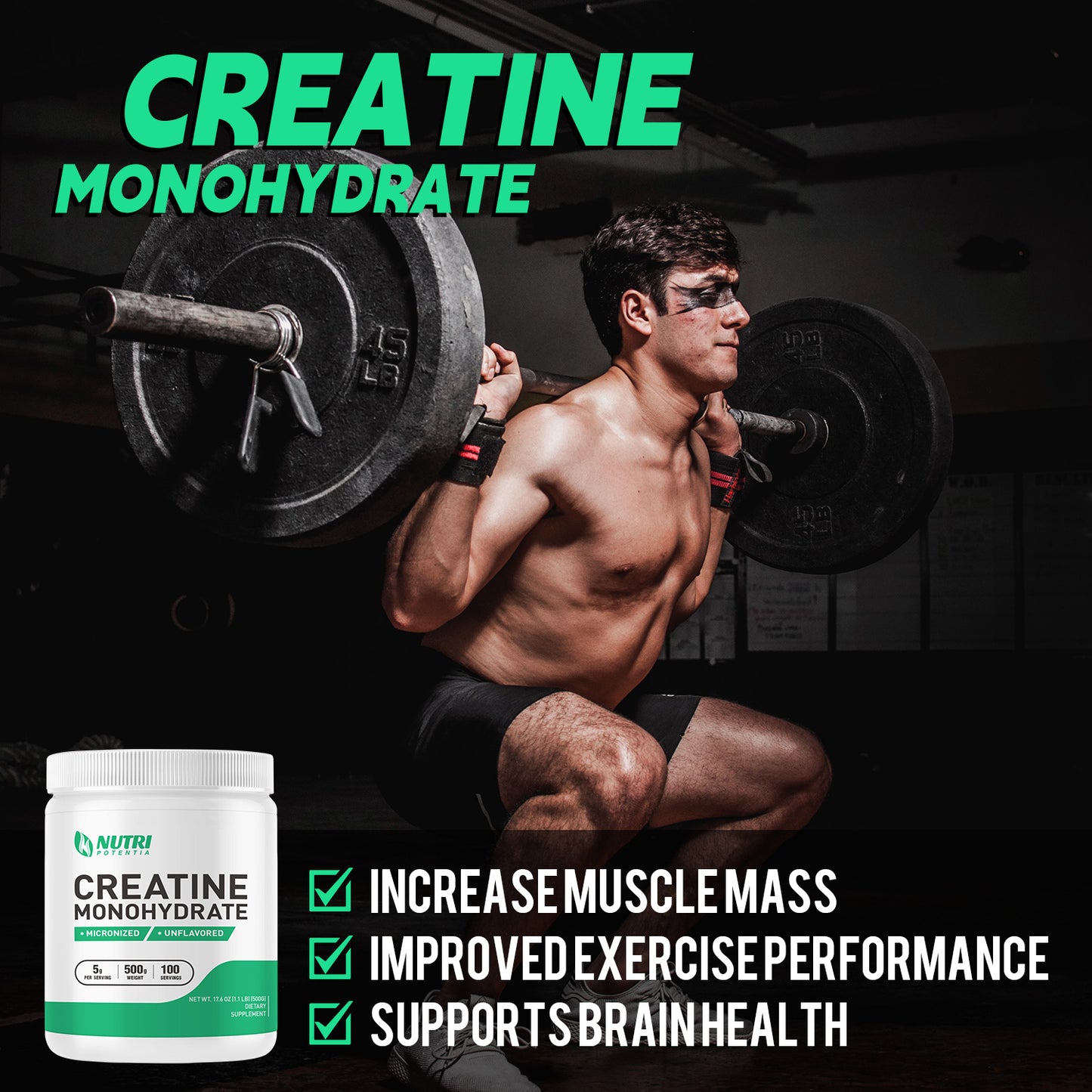 Creatine Monohydrate Powder 500 Grams (1.1lb), Micronized Creatine Powder Workout Powder Supplement, Unflavored, Pure, 5000mg(5g) Per Serving, No Filler