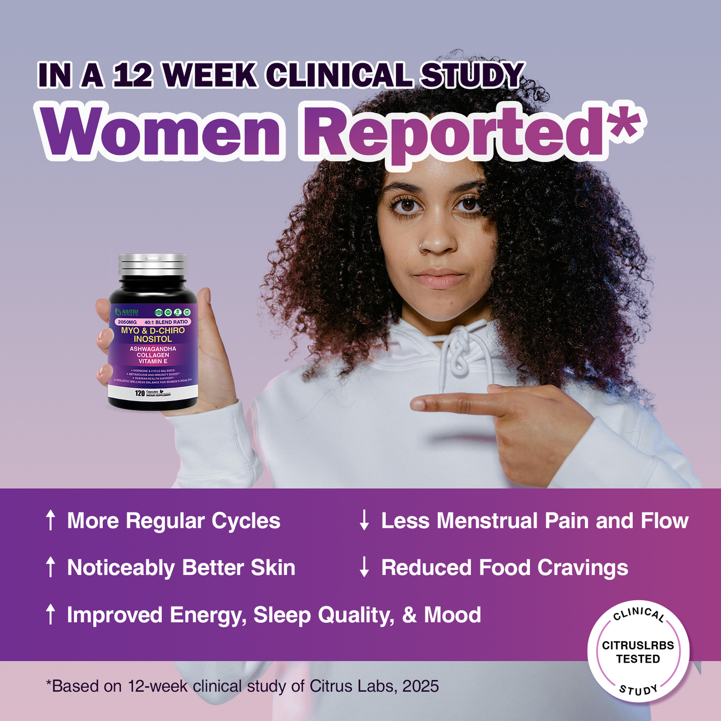 Myo Inositol & D-Chiro Inositol Supplement for Women,Ideal 40:1 Ratio with Vitamin E,Collagen & Ashwagandha,Women's Daily Wellness Support,120 Capsules,Non-GMO,Third-Party Tested(Made & Tested in USA)