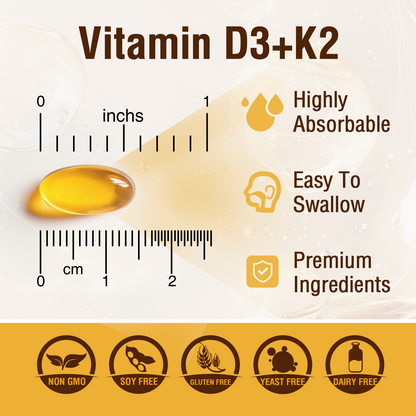 Vitamin D3 K2 with MCT Oil, Vitamin D 5000IU and K2 100mcg, Formula 2 in 1 for Bone and Heart Health, Gluten Free
