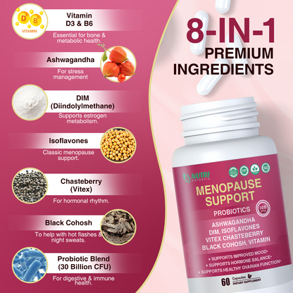 Menopause Supplements Probiotics for Women with DIM, Black Cohosh, Soy Isoflavones, Chaste Berry & Probiotics , Support Hormone Balance & Helps Relieve Hot Flashes, Night Sweats - 60 Servings