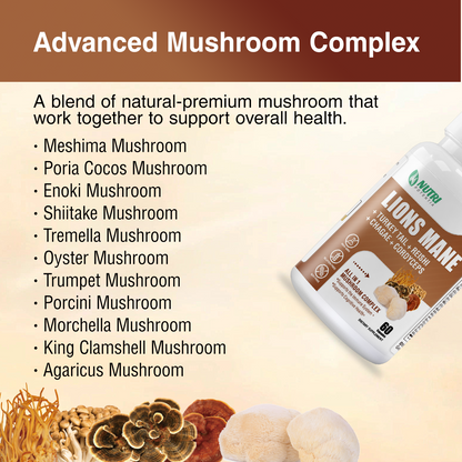 Lion's Mane Mushroom Supplement Capsules - Brain Booster, Mushroom Complex with Turkey Tail, Reishi, Cordyceps - Helps Maintain Cognitive Function, Energy & Focus - 60 Capsules