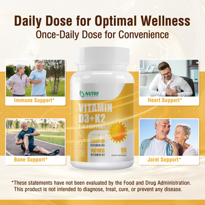 Vitamin D3 K2 with MCT Oil, Vitamin D 5000IU and K2 100mcg, Formula 2 in 1 for Bone and Heart Health, Gluten Free