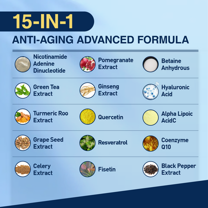 NAD Supplement - NAD Resveratrol Supplement 15-in-1 Complex with Green Tea, Turmeric, Grape Seed, Quercetin & Hyaluronic Acid, Supports Cellular Energy, Healthy Aging - Non-GMO - 60 Capsules