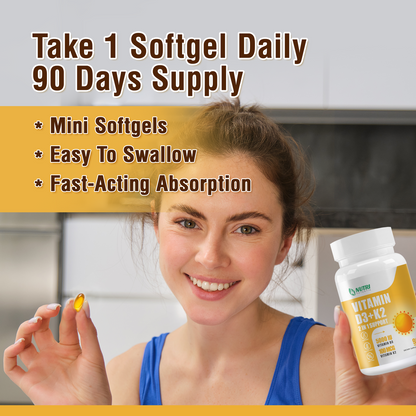 Vitamin D3 K2 with MCT Oil, Vitamin D 5000IU and K2 100mcg, Formula 2 in 1 for Bone and Heart Health, Gluten Free