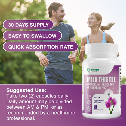 Milk Thistle Supplement with Dandelion, Artichoke Extract, Beet Root, 80% Silymarin - Supports Liver Function and Overall Health, Non-GMO, 60 Capsules